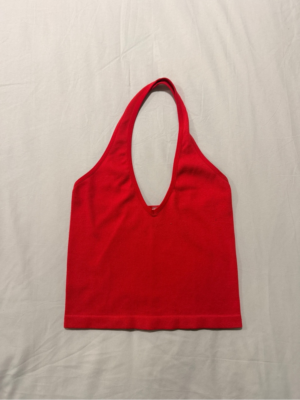 Red Ribbed Halter Tank Top